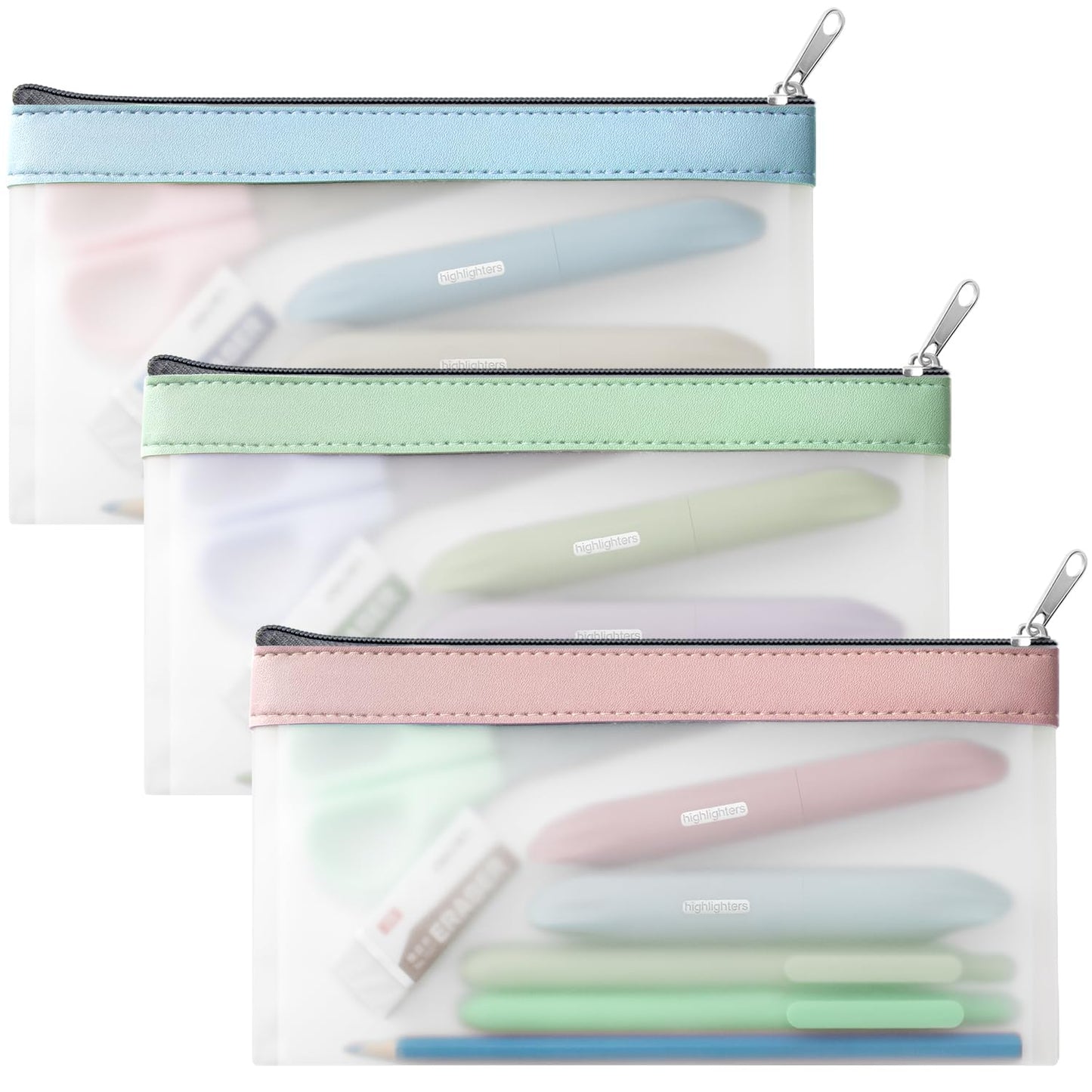 Timart Clear Pencil Pouch-3 Pack, Clear Pencil Case, Pen Holder with Zipper for Kids, Makeup Pouch, Kids Pencil Pouch for Office School Supplies Travel Accessories