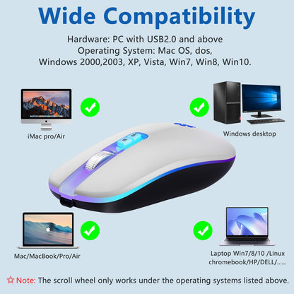 KARFUN Wireless Mouse, Backlit LED Portable Slim Computer Mouse for Laptop, PC, Computer, MacBook, iPad, Chromebook, Notebook, 2.4G Rechargeable Wireless Mouse (Black) (Black-Transparent Nose)