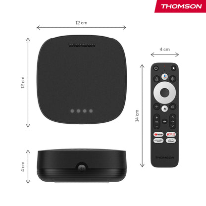 Thomson Streaming Box 270UK Plus, Built-in Speaker for Voice Control, Google TV, Netflix, Disney+, 4K UHD, Streaming via Wi-Fi, Google Cast, 32GB Storage