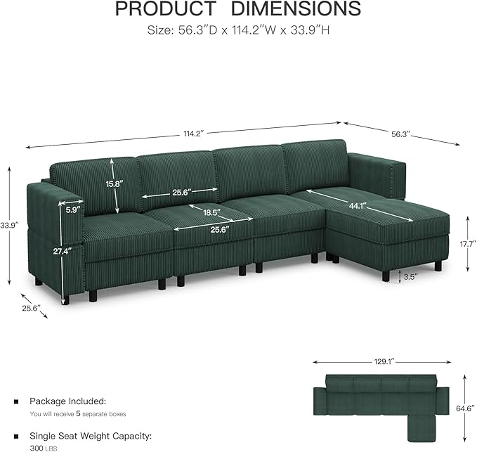 Belffin 5 Seats L Shaped Sectional Couch