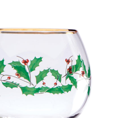 Lenox Drinkware, Holiday 4-Piece Wine Balloon Glass Set, Set Of 4, 16 Oz Capacity, Made From Glass, Festive Red Christmas Design, Hand Wash Only, Christmas Decorations, Winter Decor (4 Piece)