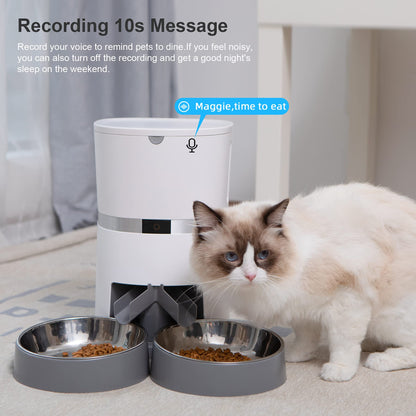 Automatic Cat Feeder, Smart Pet Food Dispenser with APP Control, WiFi Enabled Automatic Feeder for Dogs & Cats, Double Stainless Steel Bowls,6 Meals Portion Control and Voice Recording (S36D-W)