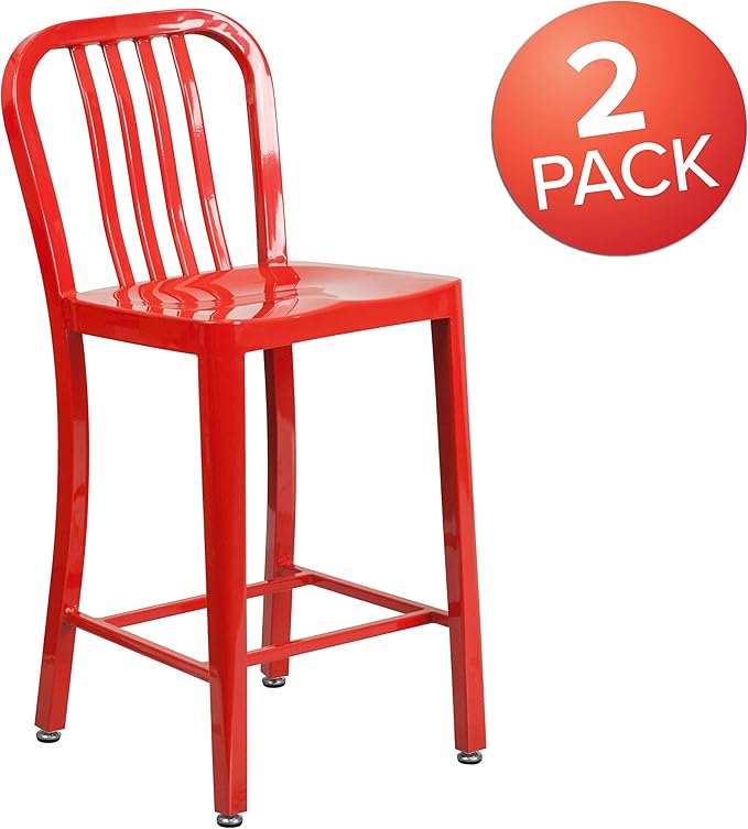 Flash Furniture Commercial Grade 24" High Red Metal Indoor-Outdoor Counter