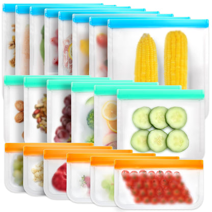 12 Pack Reusable Ziplock Bags Silicone Bags Storage Reusable Sandwich Bags Freezable Snack Bag for Storing Meat Lunch Fruit Veggies Snack Make-up(4 Small + 4 Medium+ 4 Large)