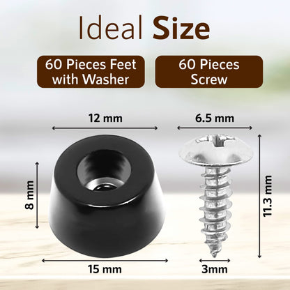 Woodkay 60 PCS Cutting Board Rubber Feet 0.59’’ x 0.31’’ with 304 Rust Proof Steel Screws & Washers – PVC Non Slip Rubber Bumper Feet - for Kitchen Appliances & Multiple Furniture