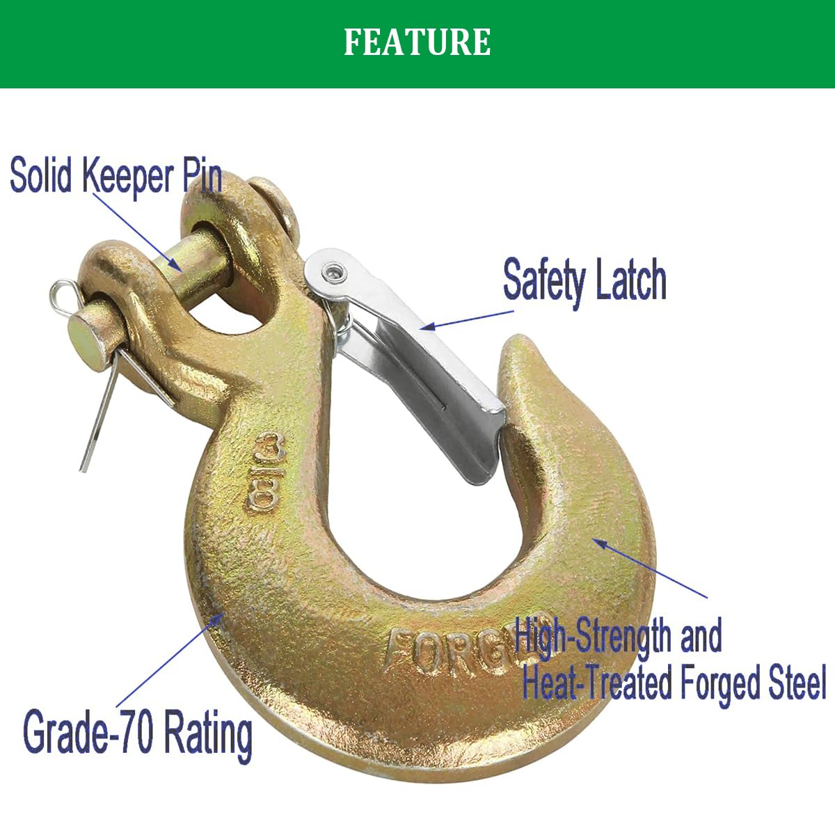 Ailengy 2 Pack Slip Hook, Heavy Duty Safety Latch Hook 3/8'', G70 Forged Steel 18,000 Lbs Capacity Tow Chain Clevis Grab Hook Working with Towing and Chain for Trailer Truck Transport Tow Chain Hook