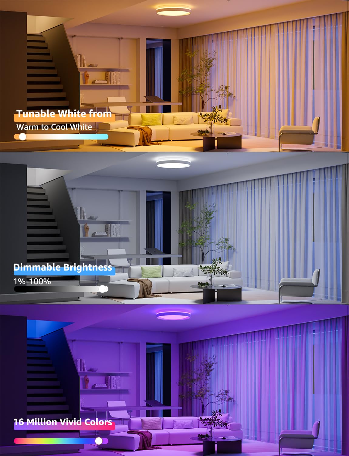 Lepro T1 AI Smart Ceiling Light 24W, Music Sync, Voice Control, AI Lighting Design Assistant, Waterproof Bathroom Light, DIY by Zone, Bluetooth&WiFi, Color Changing, Work with Alexa, Google Home, 29CM