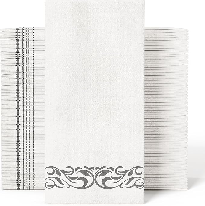 JOLLY CHEF 100 Disposable Hand Towels, Soft and Absorbent Linen Feel Dinner