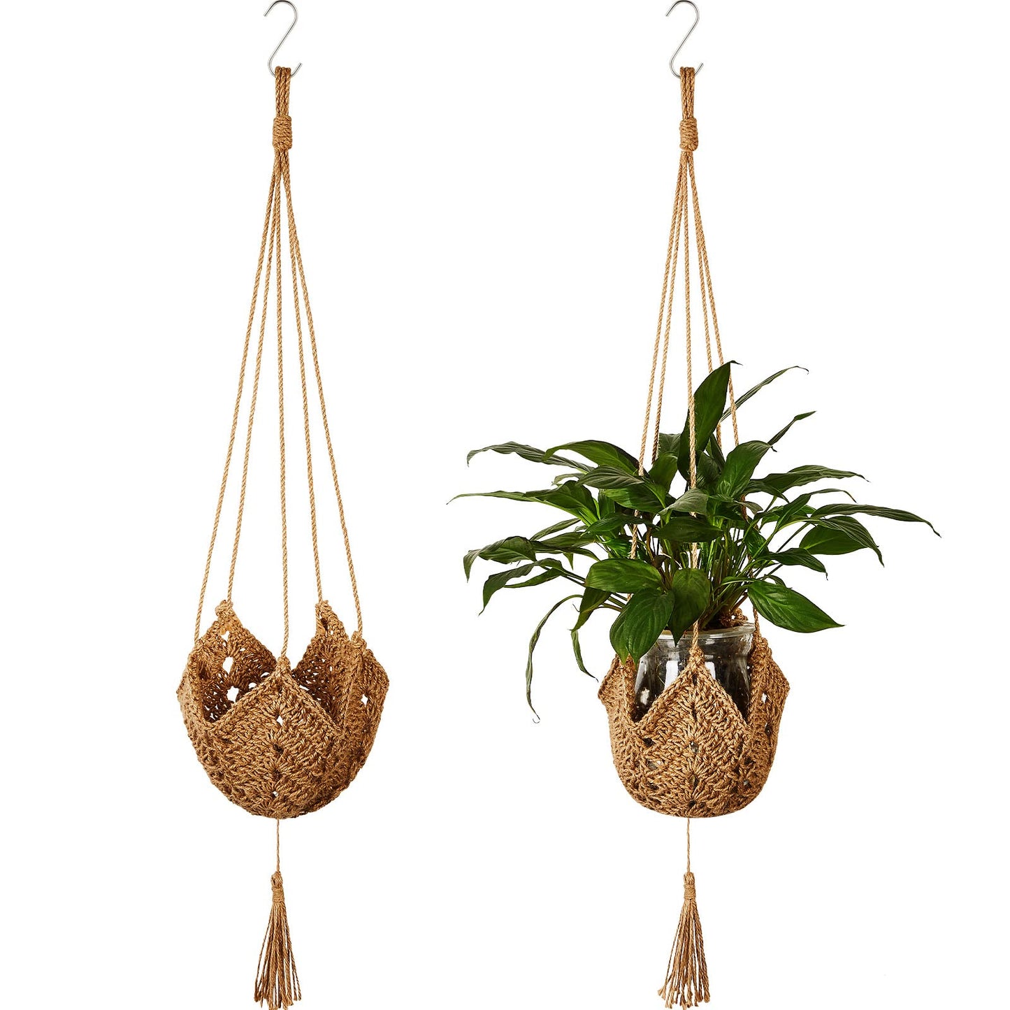 Shappy 2 Pack Jute Crochet Long Plant Hanger for 3 Inch to 12 Inch Pots, Macrame Plant Holder Rope with S Shaped Hooks for Halloween Home Decor (Brown)
