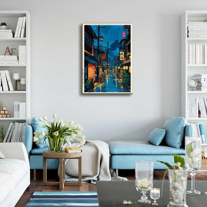 Tokyo Tea House Canvas Wall Art Japanese City Street Coffee Decor painting Pictures Ukiyo-e Illustration Anime Posters Prints for living room Bathroom Bedroom Office Hallway Home Decoration