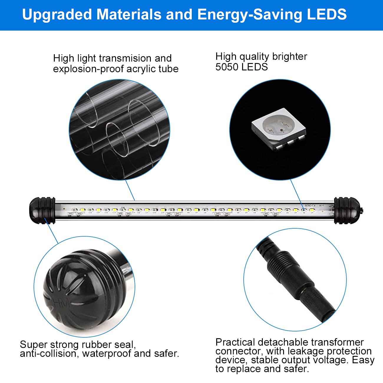 VARMHUS LED Aquarium Light, Color Changing Submersible Fish Tank Light with Timer for Sunrise and Sunset (18cm, Blue+White)