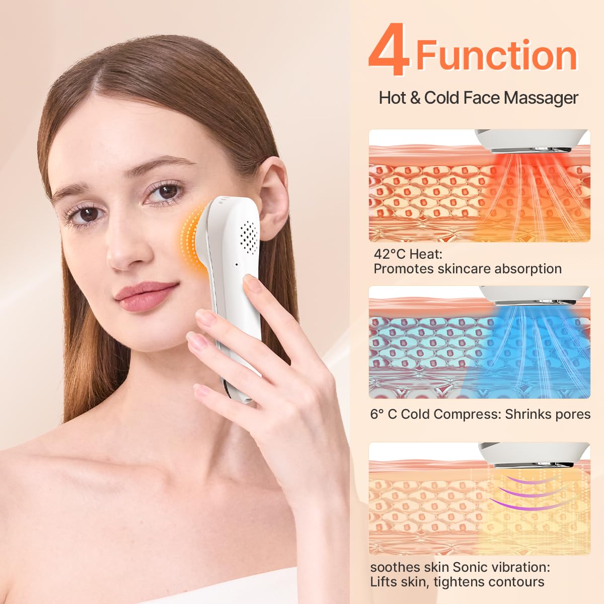 TOUCHBeauty Hot & Cold Facial Massager - Handheld Vibration Skin Rejuvenating Relaxation Device for Smoother Tighter Face, Skincare Warming & Cooling Beauty Tool for Women