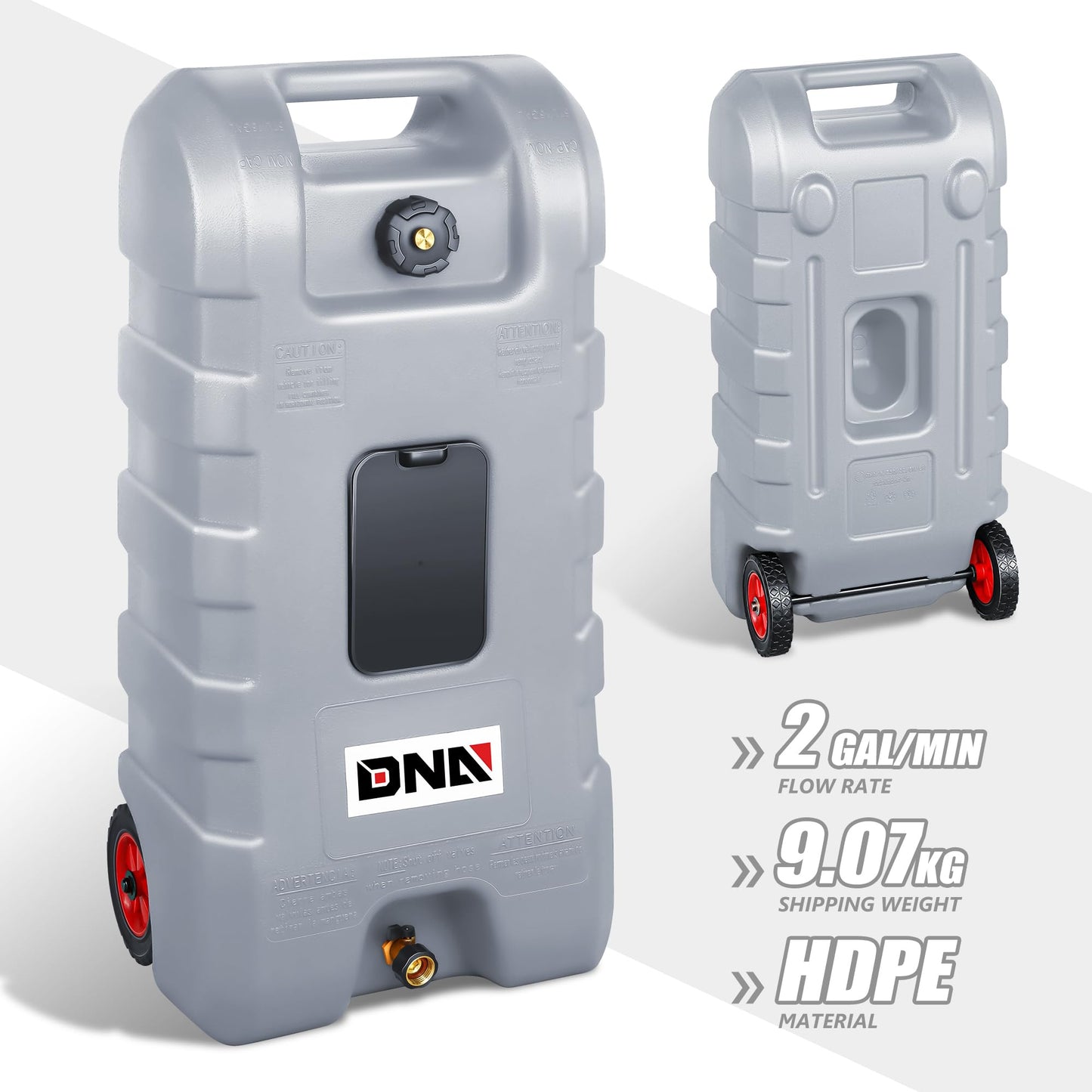 ‎DNA MOTORING 58L Portable Fuel Caddy Tank Container for Gasoline Diesel Light Oil,13 Gallon, 2 Gal/Min,Grey,TOOLS-00302