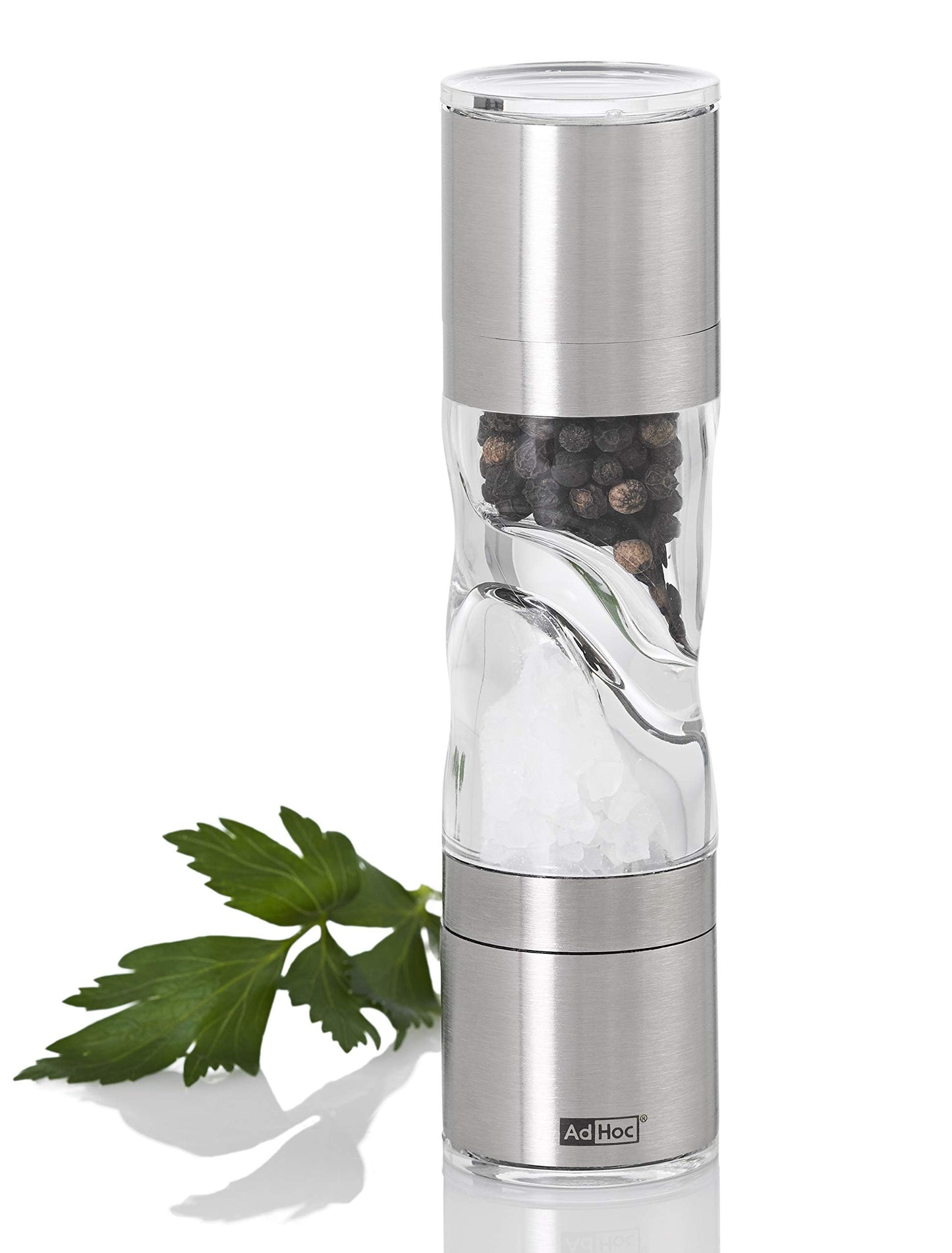 AdHoc Mini Duo Salt and Pepper Mill - Salt & Pepper Grinders with Ultra-Sharp Grinding Mechanisms - Refillable Mills & Spice Shakers with Adjustable Grinding - Stainless Steel/Acrylic