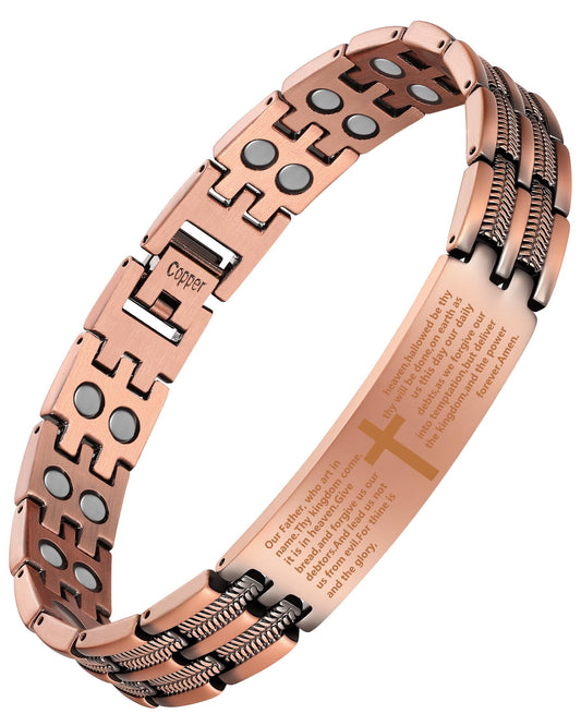 Jecanori Copper Cross Bracelet for Men, 2X Strength Magnetic Bracelets with 3500 Gauss Magnets, Adjustable Copper Jewelry Gift