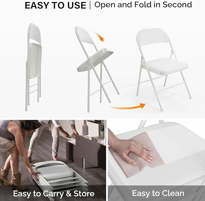 VINGLI 20 Pack Folding Chairs with Padded Seats, Metal Frame with Pu Leather Seat & Back, Capacity 350 lbs, White