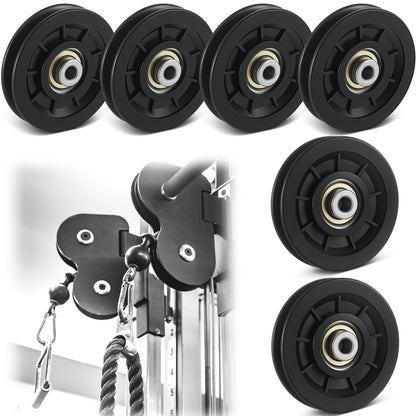 Soulchen 6 Pcs 6/8 Pcs 90mm/3.5" Universal Nylon Bearing Pulley-Wheel Replace for Home Gym Equipment Part Cable Machine, Wearproof Abration Bearing Wheel, Gym Equipment and Garage Door Pulley System