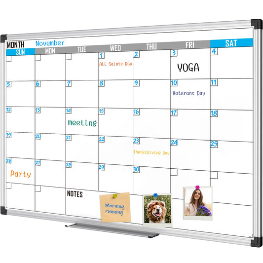 XBoard Magnetic Calendar Whiteboard 36" x 24" - Monthly Calendar Dry Erase Board, Reusable Colorful Calendar Board, Silver Aluminium Framed Monthly Planning Board