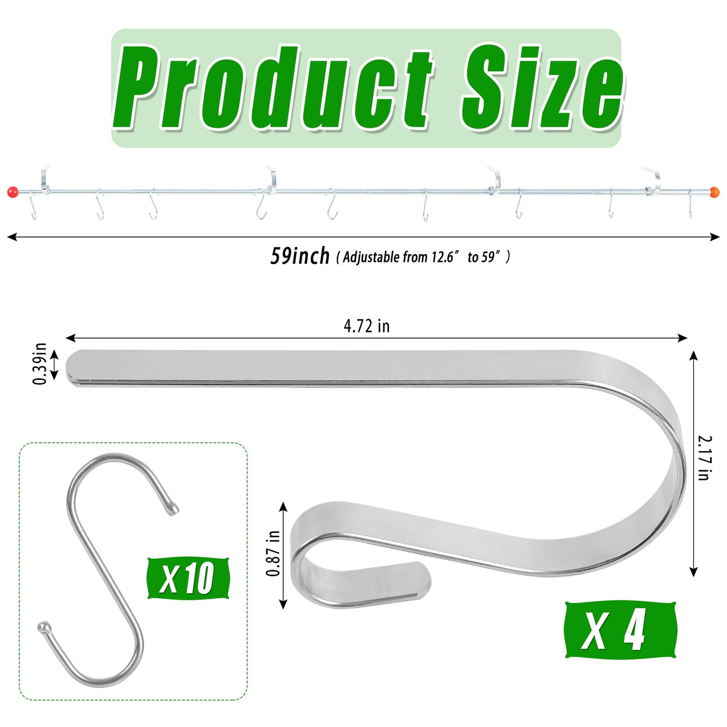 Muximud 3 in 1 Christmas Fireplace Stocking Holders for Mantel, 59" Adjustable Metal Mantel Garland Stocking Hanger Rod with 10 Hooks for Holiday Fireplace Counter Window Decoration