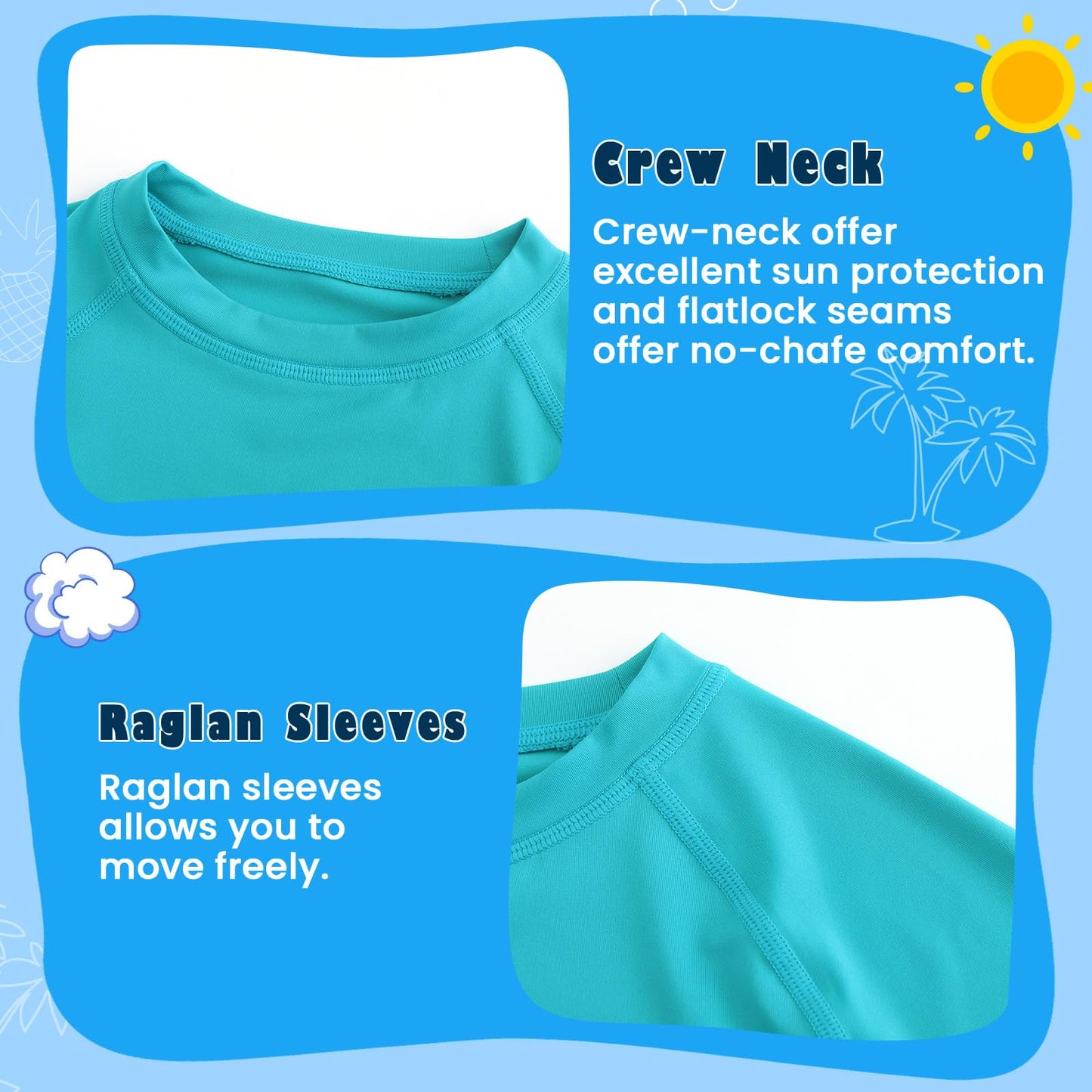 HODOSPORTS Boys UPF 50+ Rash Guard Swim Shirts Short Sleeve Quick Dry UV Protection Sun Shirt Aqua