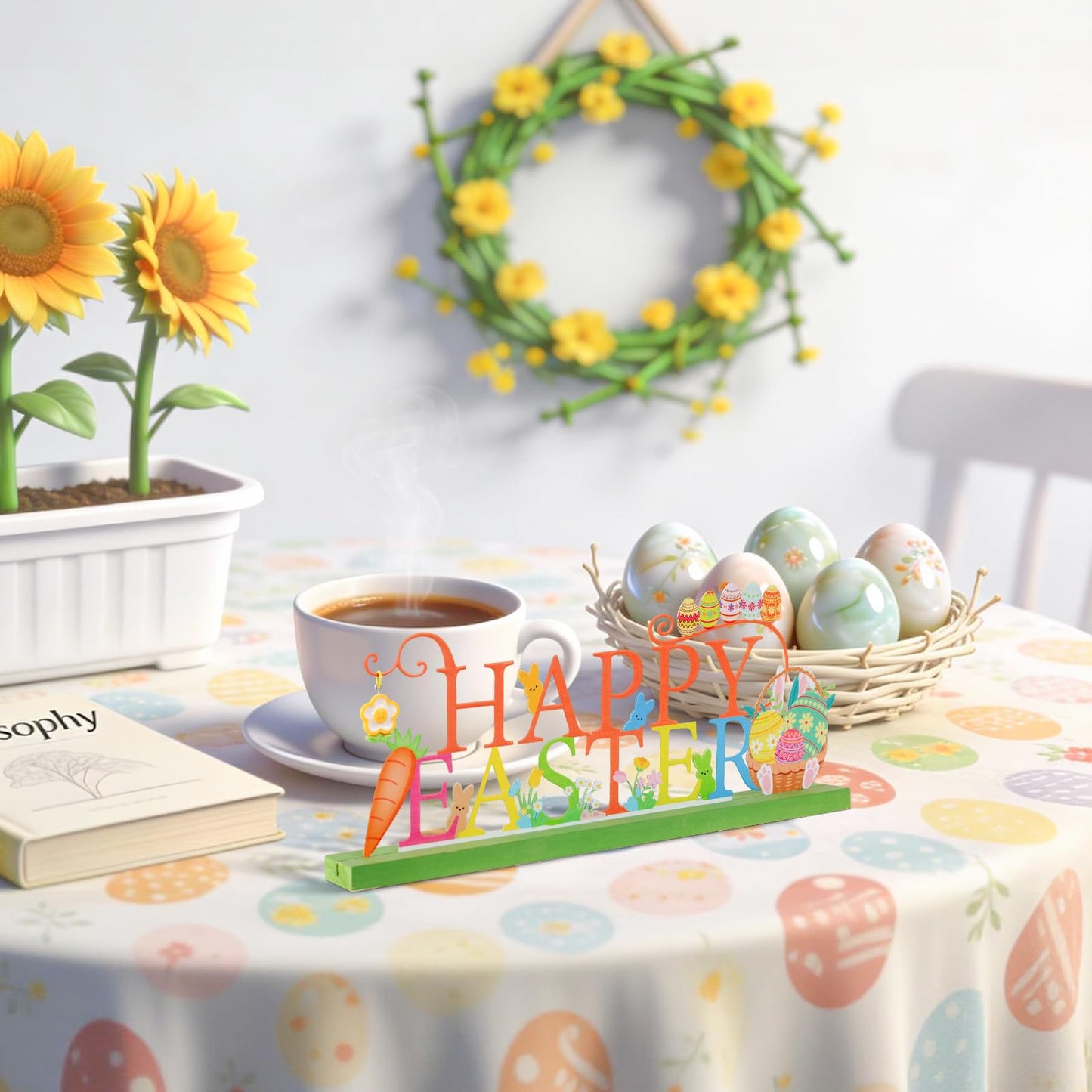 KHJCXS Metal Holiday Table Sign Decor, Decorations Tabletop Centerpiece for Home, Office, Shelf, Tiered Tray, Mantel, Indoor, Happy Easter