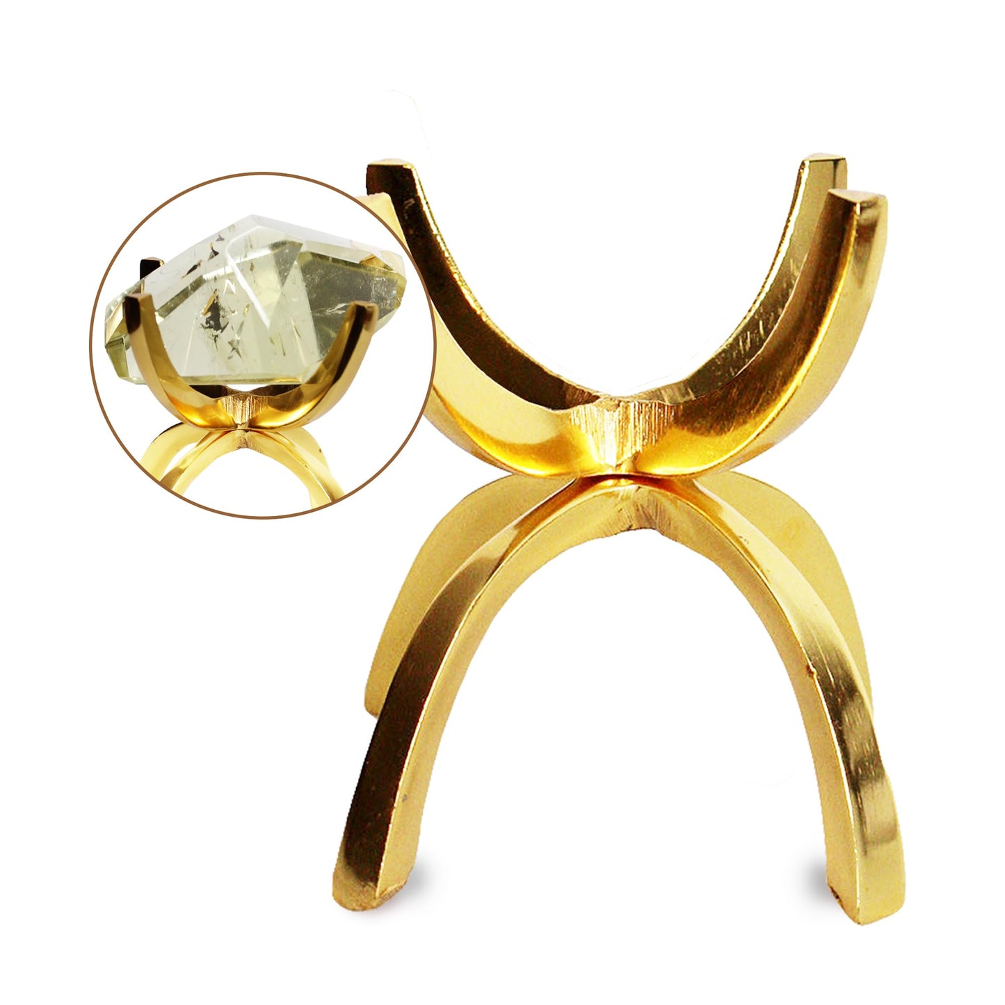 My Shelfie - Modern Brass-Coated Claw Rock Display Stand, Crystal Holder with Invertible Design, Crystal Display Holds Crystals From 2-3 Inches, Handmade Aluminum Rock Stands for Display, Large