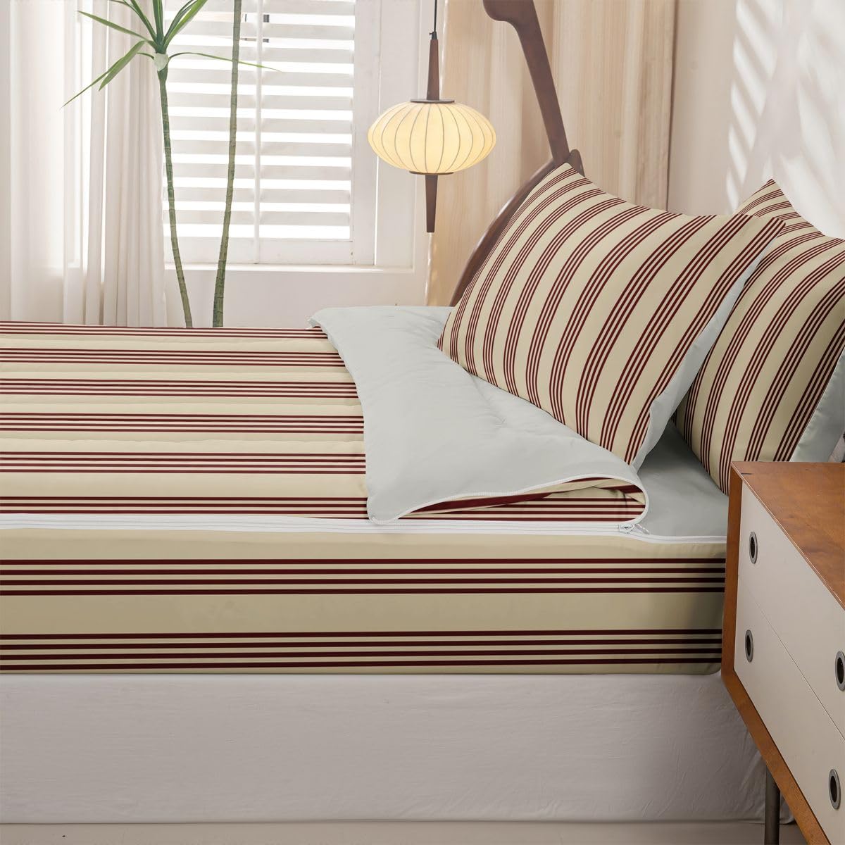 Feelyou Stripes Comforter Set Geometric Zipper Bedding Full Luxury Boys Girls Comforter Set with Fitted Sheet and Pillowcases Bed Sheet Sets with Fitted Pillowcases for Bedroom Bed Decor