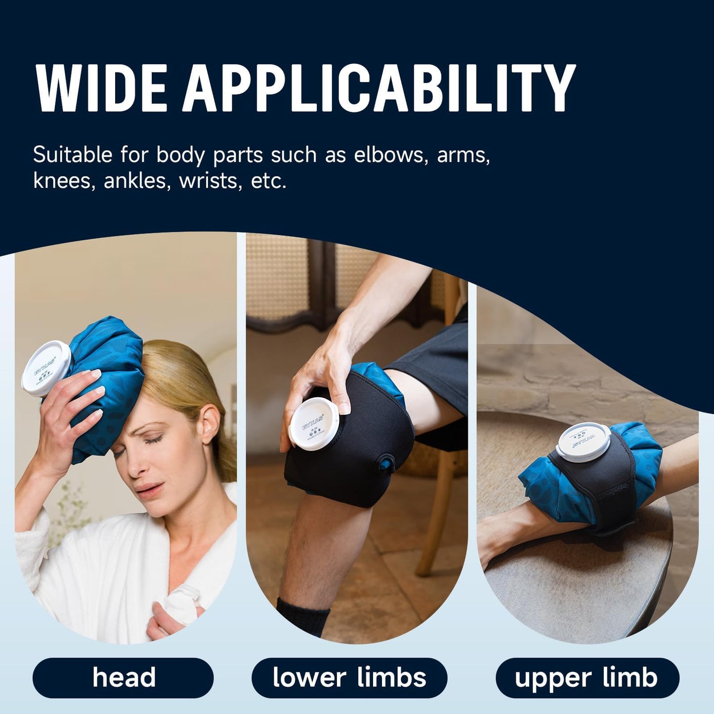 Ice Packs for Injuries Reusable, Hot & Cold Therapy Ice Bags with Elastic Breathable Support Wrap, Pain Relief, 3-Pack, 3 Sizes (6"/9"/11")