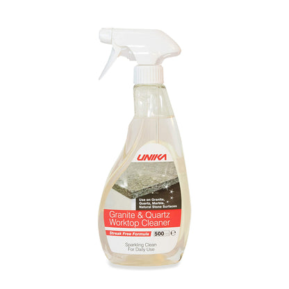 UNIKA Granite and Quartz Worktop Cleaner Spray 500ml – Daily Non-Abrasive Surface Cleaner for Kitchen, Marble, Natural Stone – Biodegradable & High Gloss Finish