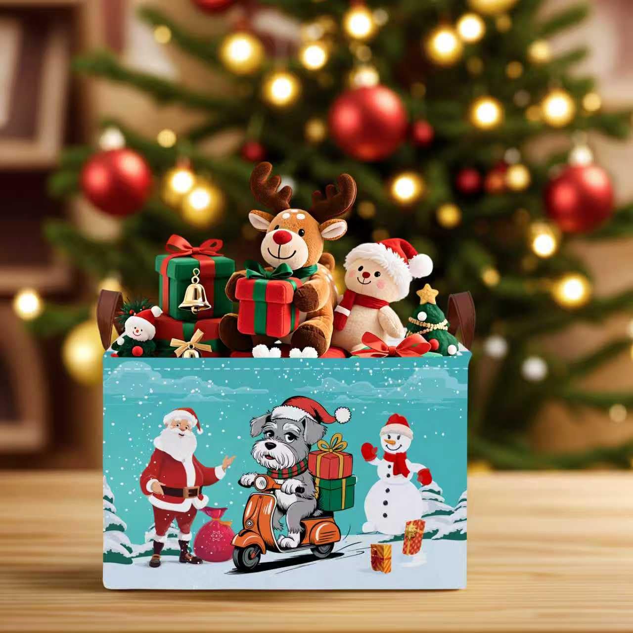 NIETEIN Large Kids Christmas Holiday Gift Empty Baskets Collapsible Families Holiday Storage Bin with Handle (Santa Claus Dog Snowflake)