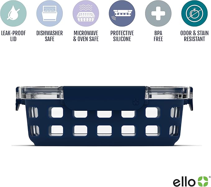 Ello Duraglass 3.4 Cup Meal Prep Sets 6Pc, 3 Pack Set- Glass Food Storage