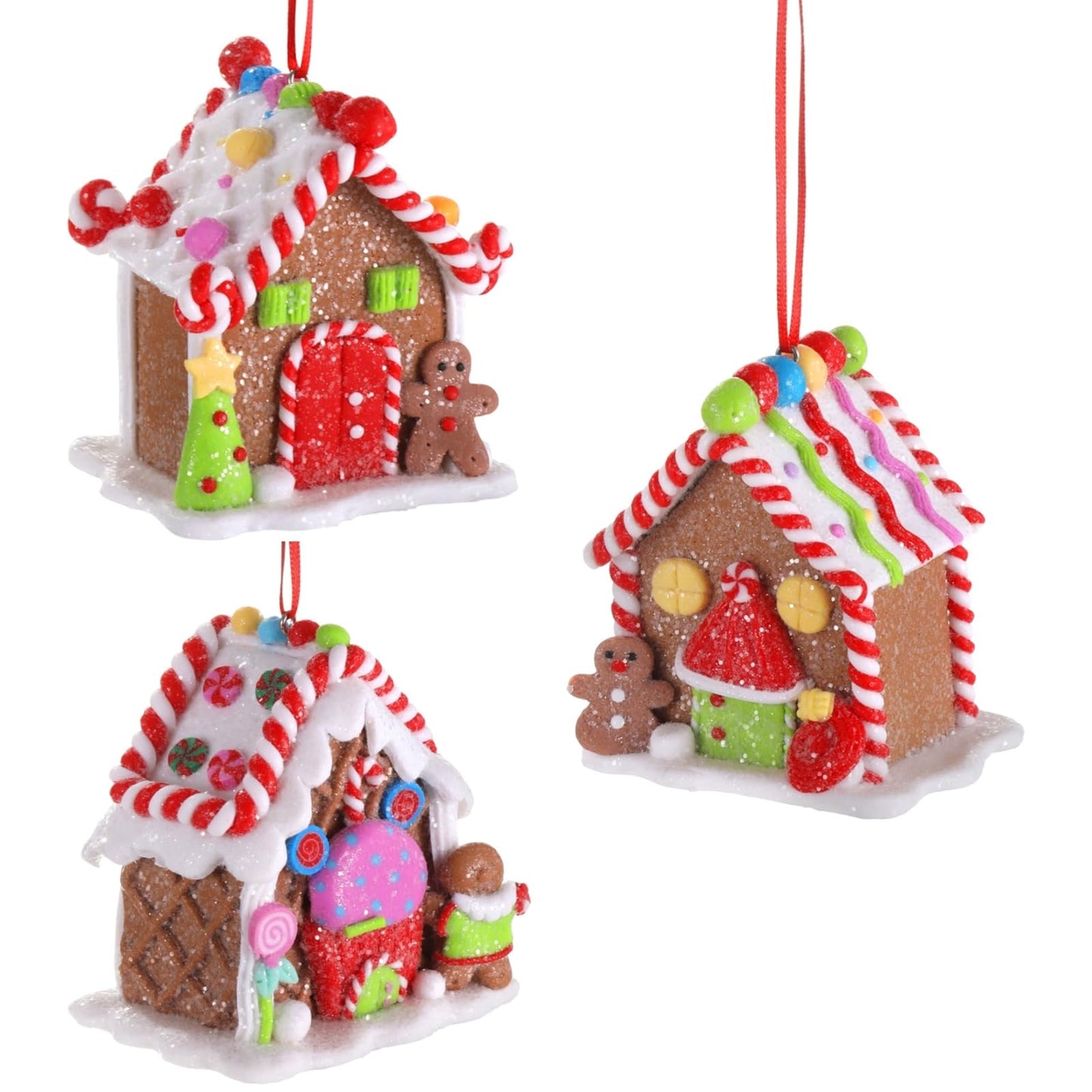 3 Pcs Gingerbread House Ornaments,Christmas Tree Decorations,Cute Polymer Clay Candy House Decorations with Rope,Fairy Tale Tree Hanging Ornaments for Holiday Decor