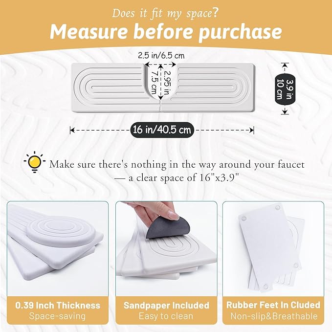 16" Faucet Mat for Kitchen Sink, Long Diatomite Fast Drying Stone Sink Tray