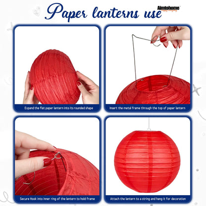 AimtoHome Paper Lanterns Set (10 Pcs)- 8/10 Inch Royal Blue, Red, White, Gold & Silver Round Hanging Paper Lanterns for Wedding, Birthday, Patriotic Holiday, Party Decor, Baby Showers & Home Accents