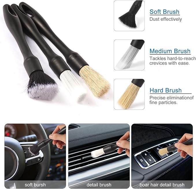 Car Detailing Brush Kit with Detail Brushes, Car Interior Detailing Brushe