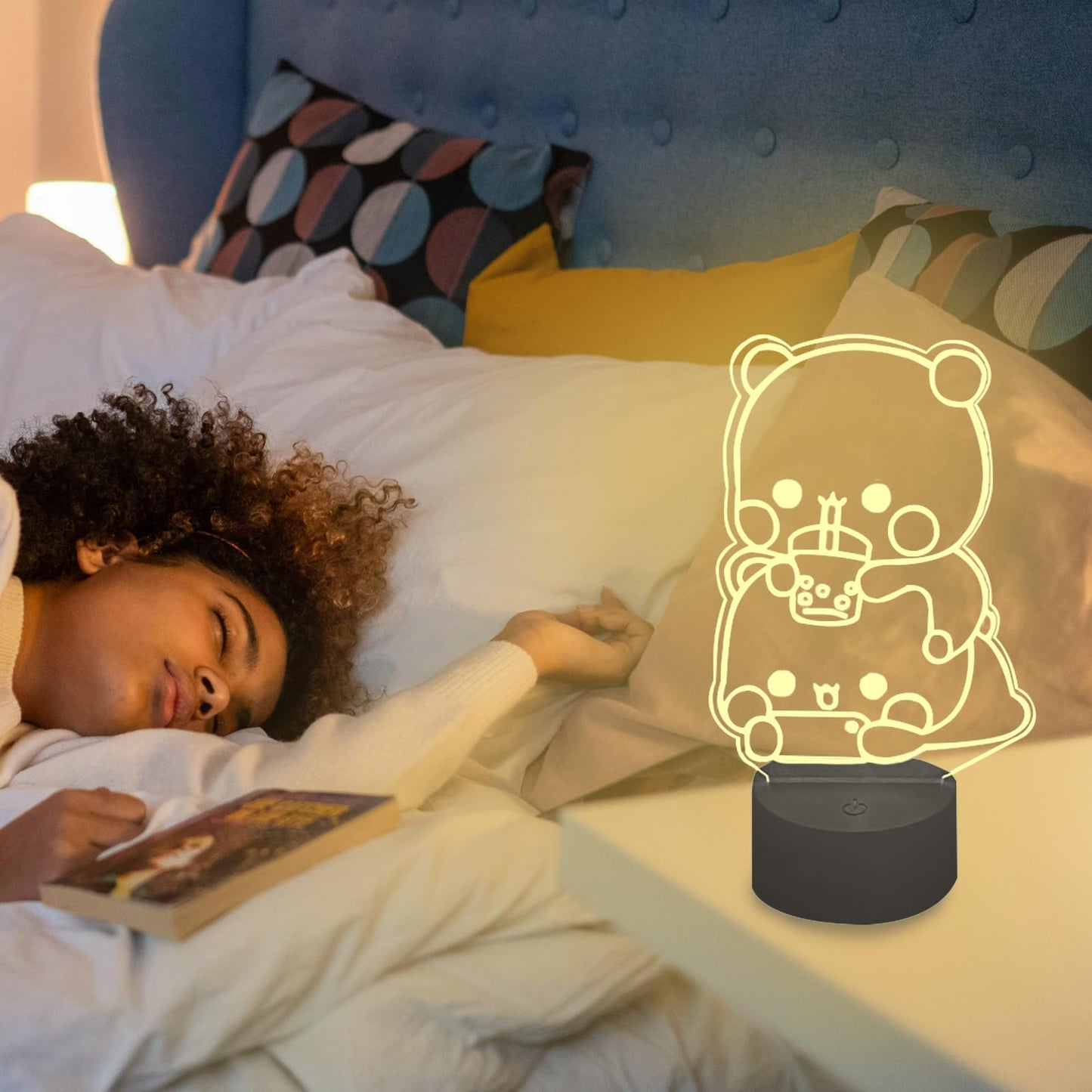 orakoliya 3D Night Light Bubuuu and Duduuu Gifts, Bear Shaped Table Lamp with Remote Control Gifts for Girls Birthday Christmas Valentine