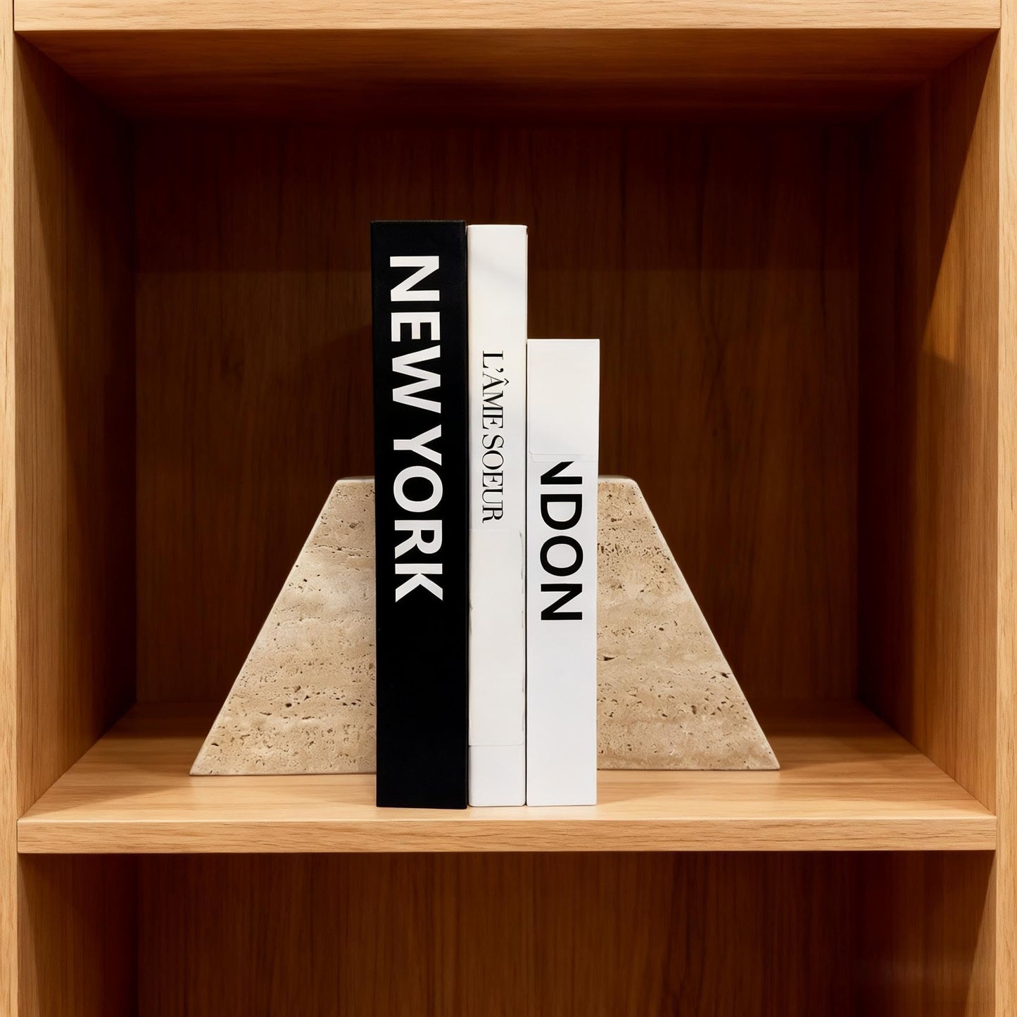1 Piece Modern Travertine Bookend, Trapezoidal Design, Natural Stone Book Holders for Desk and Shelf (Trapezoidal - 1 piece)