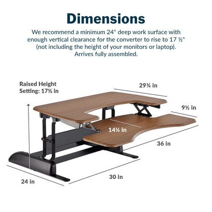 Vari VariDesk Pro Plus 36 Standing Desk Converter – 11 Height Settings + Spring Lift, 2 Tier Design, Keyboard Tray, Fits Desktops 36” Wide x 26.5" Deep – Delivers Fully Assembled (Walnut)