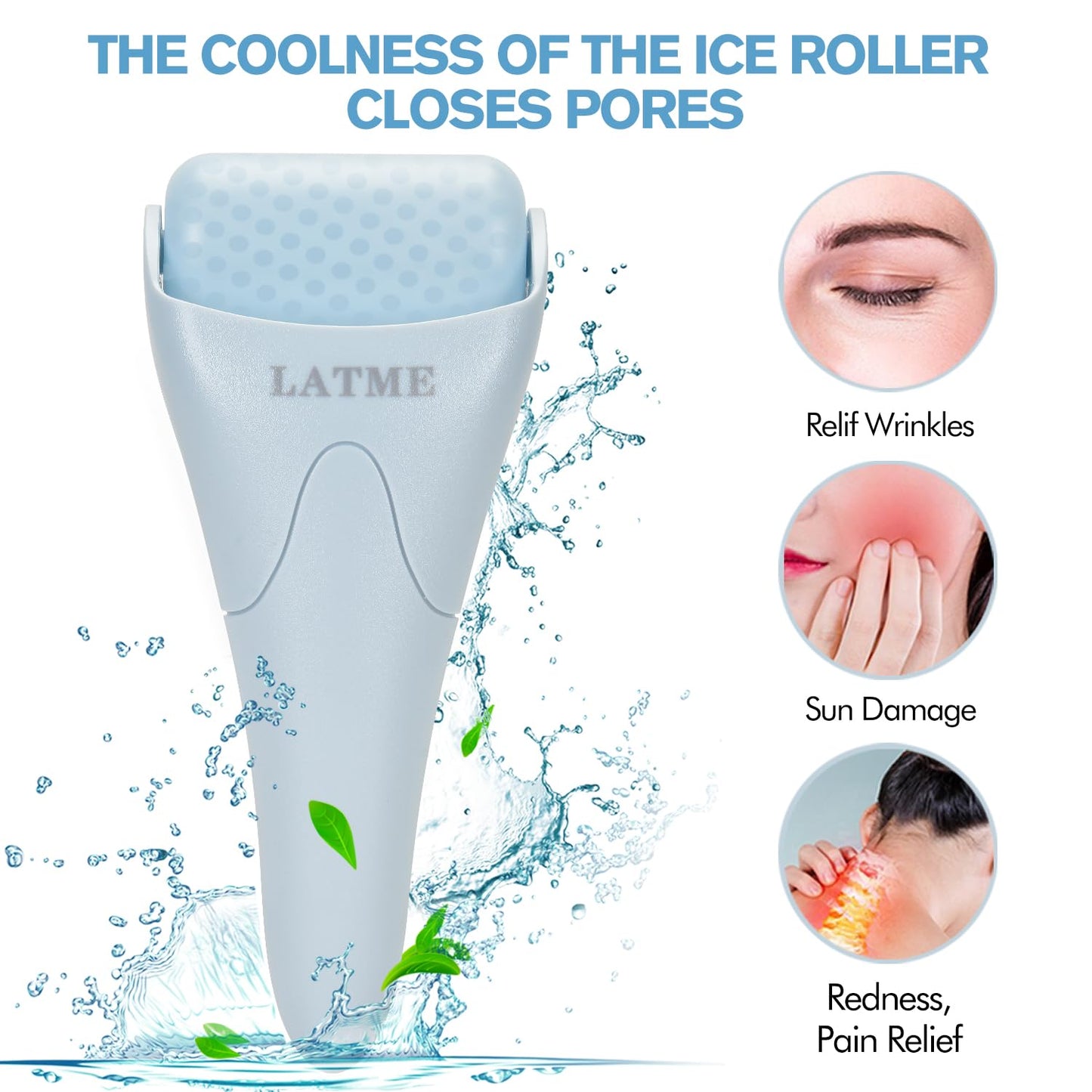LATME Ice Roller for Face Eyes,Womens Gifts,Face Massager Roller Puffiness Migraine Pain Relief and Minor Injury (Green)
