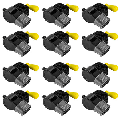MISUYACO 12 Pack Sport Whistles with Lanyar for Coaches, Referees and Officials, Loud Crisp Sound (12 Pcs(Black))