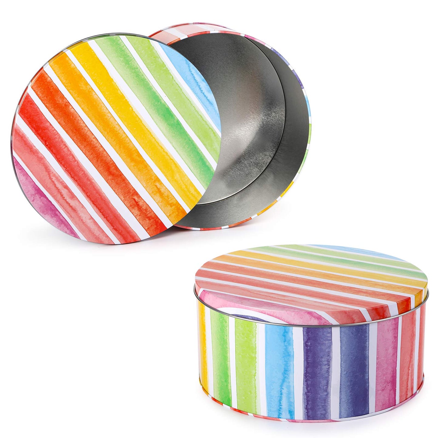 Yopay 3 Pack Cookie Tins, Round Baking Cake Gift Tins for Storing Patisseries, Puff Pastries Craft Supplies, Easter, Special Occasion and Holidays, Rainbow Pattern, 7" W X 3.2" H, Metal