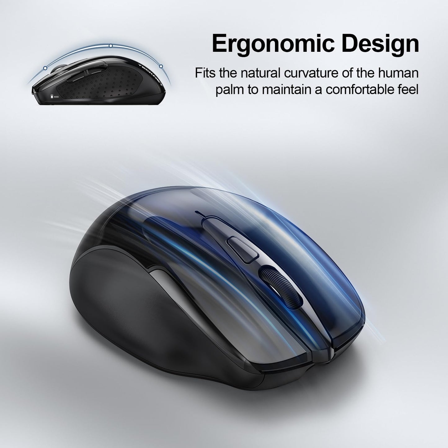 TECKNET Wireless Mouse (BT5.0/3.0 & 2.4G) Rechargeable 4800 DPI Silent USB A & Bluetooth Mouse 6 Buttons, Wide Compatibility - Grey