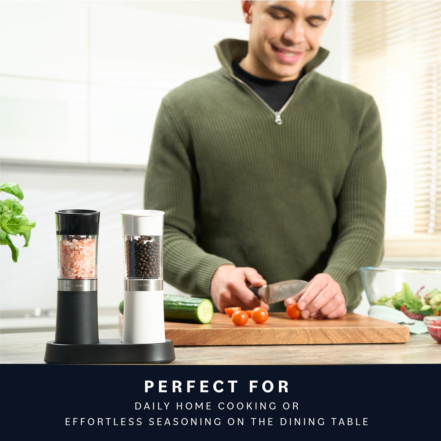 Home Hero Electric Salt and Pepper Grinder Set - Automatic Salt and Pepper Grinder Set Rechargeable. Electronic Salt and Pepper Shakers with LED Light, Gravity Electric Pepper & Salt Grinder, Set of 2