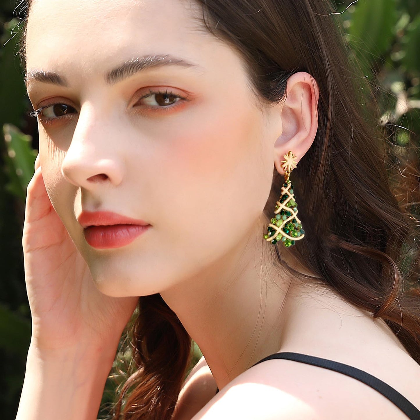 ENSKEFEN Christmas Tree Earrings for Women Snow Green Crystal Xmas Tree Earrings Dazzling Christmas Dangle Earring