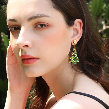 ENSKEFEN Christmas Tree Earrings for Women Snow Green Crystal Xmas Tree Earrings Dazzling Christmas Dangle Earring