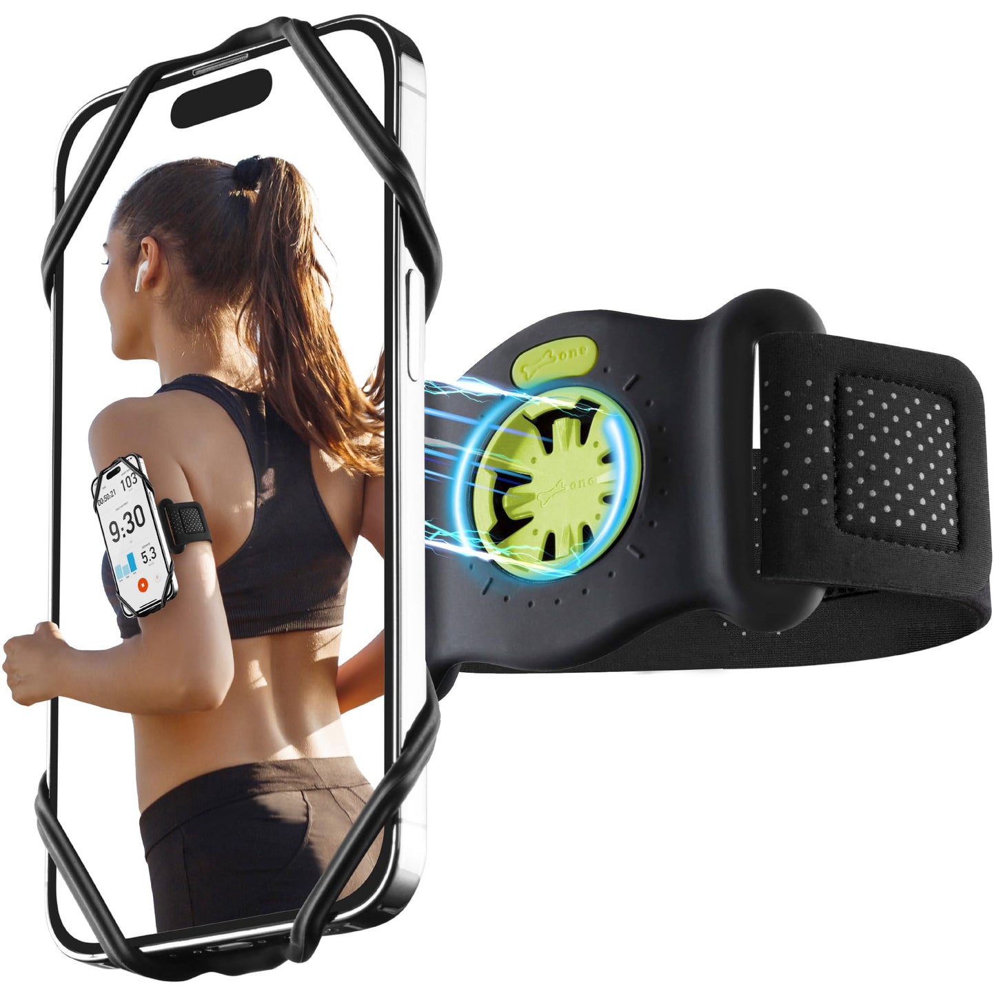 Bone Run Tie Connect Kit 2 Magnetic, Magnetic Running Phone Holder, Detachable & 360° Rotatable Sport Armband, Skin-Friendly Silicone Phone Carrier for Most Smartphones (Quick Release Kit)
