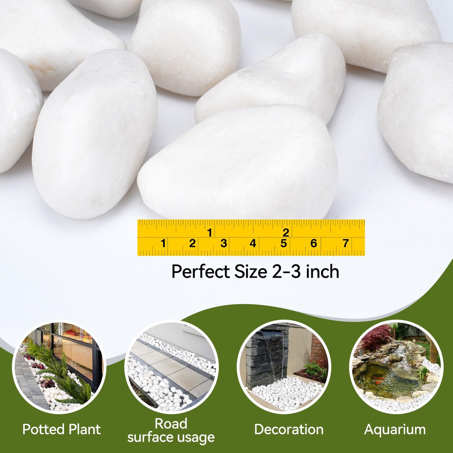 Pulovin 20 lbs White Rocks for Landscaping, 2-3 Inch Large White Rocks for Plants, Decorative Polished Stones for Garden, Walkways, Yard, Plants Pots, Vases, Crafts