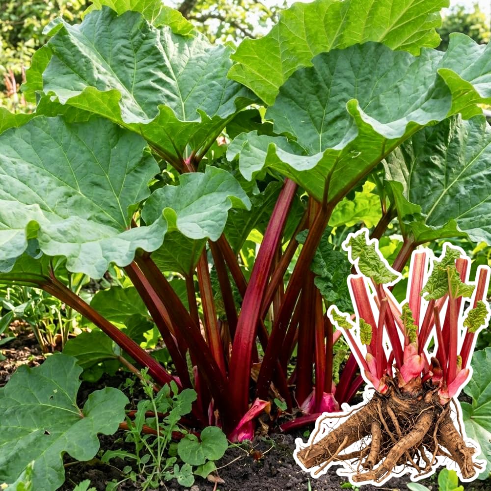 05 Rhubarb Roots for Planting, M Size Red Rhubarb Plants Crown Rhizomes Vegetable for Planting, Hardy Perennial Vegetables