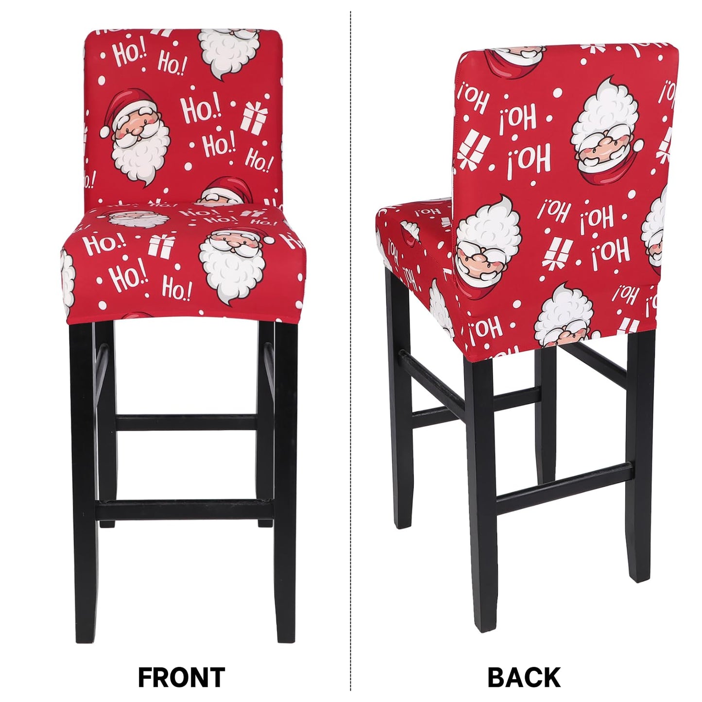 SearchI Christmas Bar Stool Covers Set of 4, Stretch Washable Barstool Seat Covers, Counter Height Chair Covers for Kitchen Dining Room Cafe (Santa Claus)