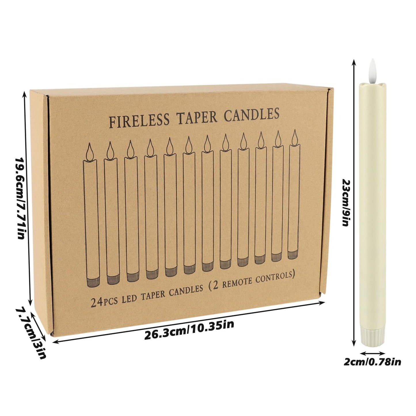 YOROXRG 24 Pack LED Flameless Taper Candles with Timer, Dripless Fake Candlesticks with 3D Flickering Flame, 9.6 Inches White Window Candle for Fireplace Christmas Halloween（Ivory）